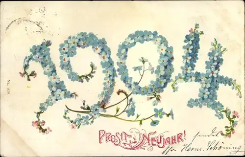 Ak Glückwunsch Neujahr, Jahreszahl 1904, Vergissmeinnicht