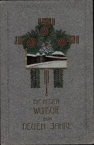 Präge Ak Glückwunsch Neujahr, Zapfen, Tannenzweig