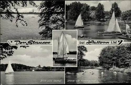 Ak Haltern am See Westfalen, Stadtmühle, Stausee, Stever am Helmingshof, Seehof, Segelboote