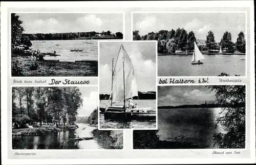 Ak Haltern in Westfalen, Stausee, Kurhotel Seehof, Stadtmühle, Stever, Segelboot