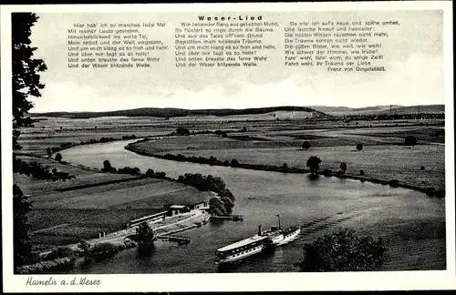 Ak Hameln an der Weser Niedersachsen, Weserlied, Panorama, Salondampfer