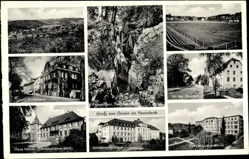 Ak Hemer im Sauerland, An der Steinert, Felsenmeer, Panorama, Satdion, Haus Hemer