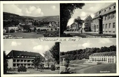 Ak Hennef an der Sieg, Frankfurter Straße, Postamt, Kneippkurhaus, Sportschule, Panorama