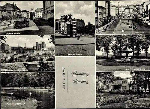 Ak Hamburg Harburg, Hafen, Rathaus, Rosentreppe, Bremer Straße, Elbbrücke, Café Lindther