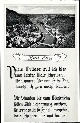 Ak Bad Ems an der Lahn, Panorama, Gedicht