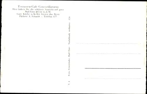 Ak Bad Ems an der Lahn, Gesamtansicht, Terrassecafé Concordiaturm