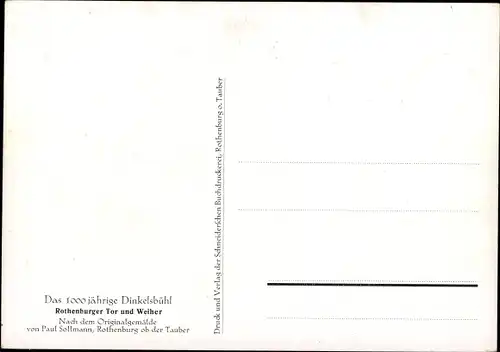 Künstler Ak Sollmann, Paul, Dinkelsbühl Mittelfranken, Rothenburger Tor und Weiher