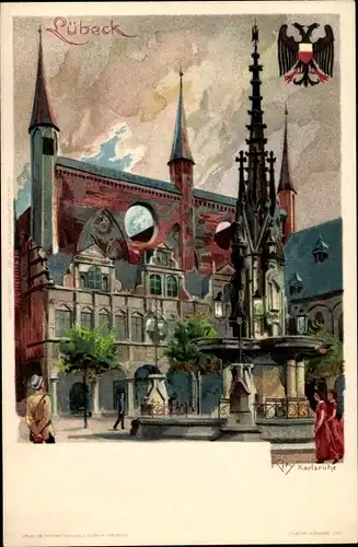 Künstler Litho Kley, Heinrich, Lübeck in Schleswig Holstein, Brunnen, Rathaus