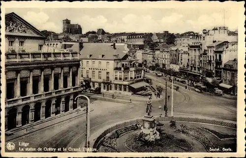 Ak Liège Lüttich Wallonien, La statue de Gretry et le Grand Theatre