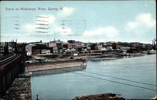 Ak Quincy Illinois USA, Scene on Mississippi River