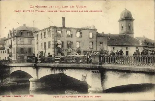 Ak Raon l'Étape Lothringen Vosges, Incendie Volontairement par les Allemands, I.WK, Kriegszerstörung