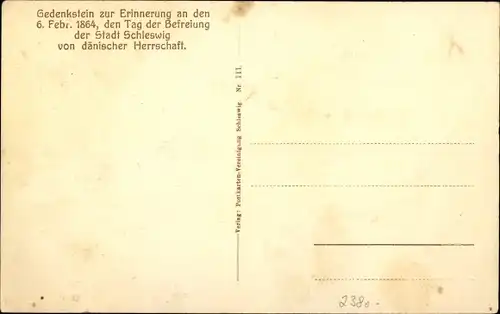 Ak Schleswig an der Schlei, Gedenkstein an den 6. Februar 1864