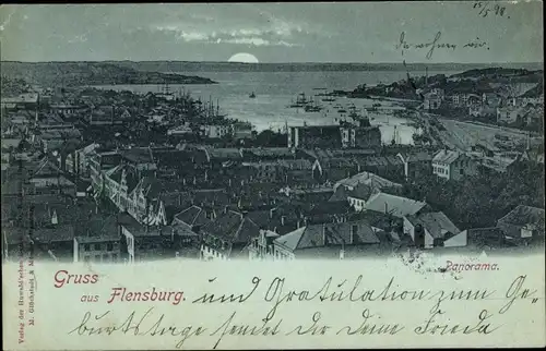 Mondschein Ak Flensburg in Schleswig Holstein, Panorama