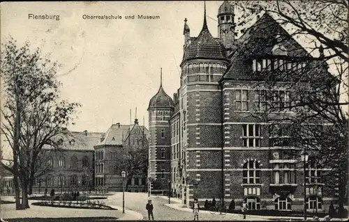 Ak Flensburg in Schleswig Holstein, Oberrealschule, Museum