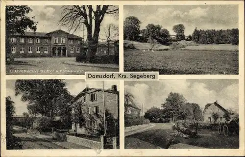 Ak Damsdorf in Schleswig Holstein, Ortspartien, Gasthof u. Kolonialwarenhandlung