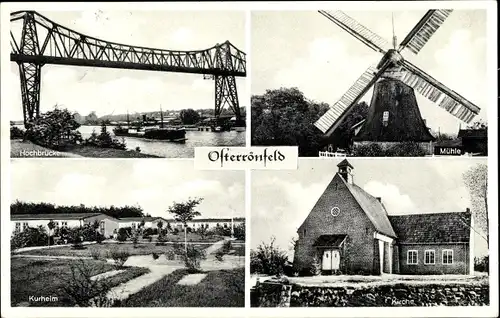 Ak Osterrönfeld Schleswig Holstein, Mühle, Kurheim, Hochbrücke, Kirche