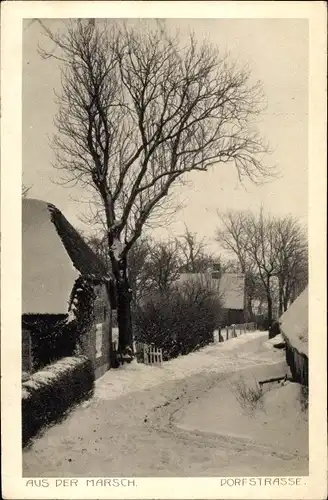 Ak Glücksburg an der Ostsee, Dorfstraße, Winter