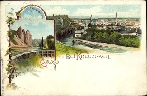 Litho Bad Kreuznach in Rheinland Pfalz, Ortsansicht 