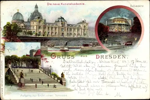 Litho Dresden, Belvedere, Brühlsche Terrasse, Neue Kunstakademie