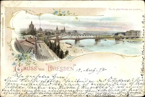 Litho Dresden, Die Stadt von der Albertbrücke aus gesehen