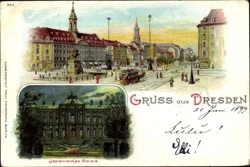 Litho Dresden Neustadt, Neustädter Markt, Japanisches Palais