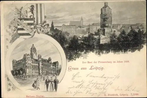 Ak Leipzig in Sachsen, Rest Pleissenburg 1898, Rathaus Neubau