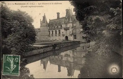 Ak Maintenon Eure et Loir, Les douves, Le Chateau