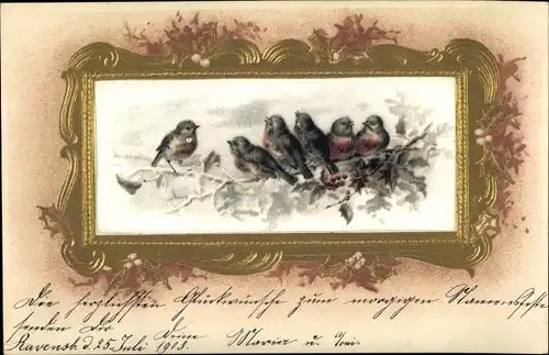 Präge Passepartout Ak Vögel auf einem Ast