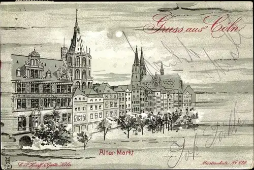 Mondschein Litho Köln am Rhein, Alter Markt