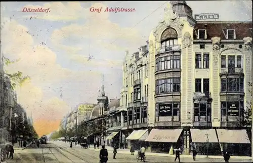 Ak Düsseldorf am Rhein, Graf Adolfstraße, Cafe, Handlung H. Lion