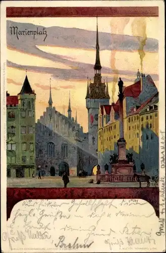 Künstler Litho Kley, Heinrich, München Bayern, Marienplatz