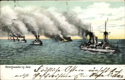 Ak Deutsche Kriegsschiffe, Geschwader in See, Kaiserliche Marine