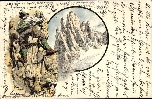 Künstler Litho Platz, Ernst, Bergsteiger erklimmt den Fels