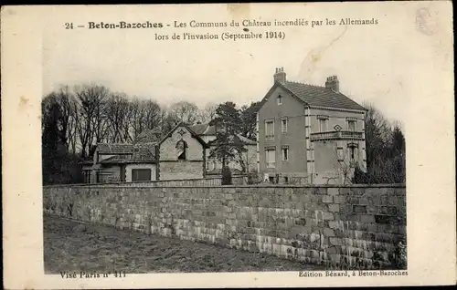 Ak Beton Bazoches Seine et Marne, Les Coummuns du Chateau incendies par les Allemands