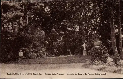 Ak Blandy les Tours Seine et Marne, Maison Saint Vincent, Un coin du Parc et la Pelouse Saint Joseph