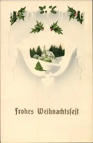 Ak Glückwunsch Weihnachten, Kirche, Stechpalme