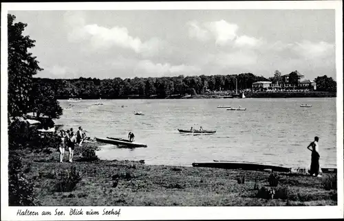 Ak Haltern am See, Blick zum Seehof, Ruderboote, Badende