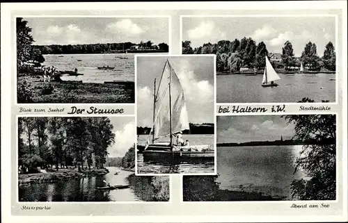 Ak Haltern in Westfalen, Stausee, Kurhotel Seehof, Stadtmühle, Stever, Segelboot