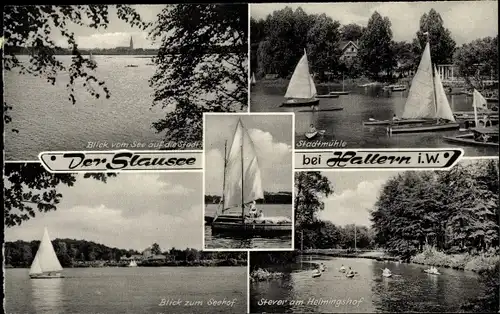 Ak Haltern am See Westfalen, Stadtmühle, Stausee, Stever am Helmingshof, Seehof, Segelboote