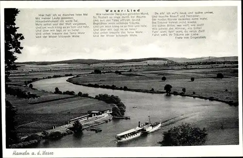 Ak Hameln an der Weser, Weserlied, Salondampfer, Panorama