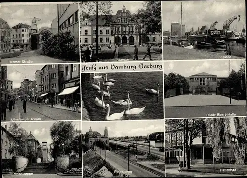Ak Hamburg Harburg, Hafen, Rathaus, Rosentreppe, Bremer Straße, Elbbrücke