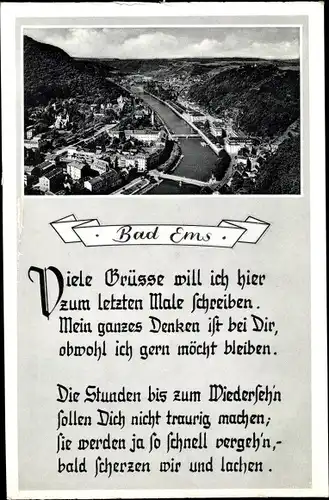 Ak Bad Ems an der Lahn, Panorama, Gedicht