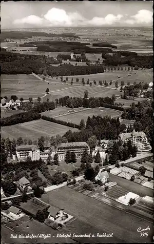 Ak Bad Wörishofen im Unterallgäu, Kurhotel Sonnenhof und Parkhotel, Fliegeraufnahme