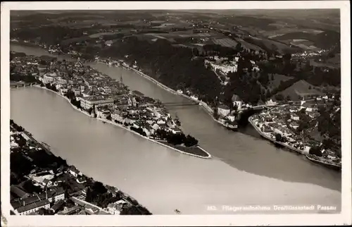 Ak Passau in Niederbayern, Fliegeraufnahme, Drei Flüsse