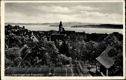 Ak Überlingen am Bodensee, Teilansicht, Alpenblick