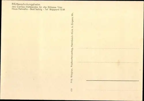 Ak Bad Salzig Boppard am Rhein, Mütterholungsheim Haus Helvetia, Aussen- und Innenansicht