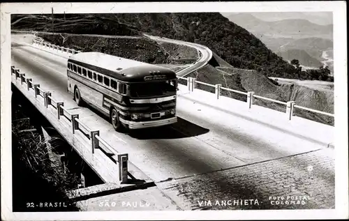 Ak São Paulo Brasilien, Via Anchieta, Autobus