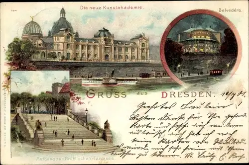 Litho Dresden, Belvedere, Brühlsche Terrasse, Neue Kunstakademie