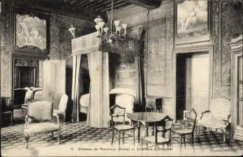 Ak Marchais Aisne, Château, Chambre à Coucher