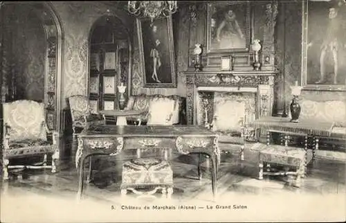 Ak Marchais Aisne, Château, le Grand Salon